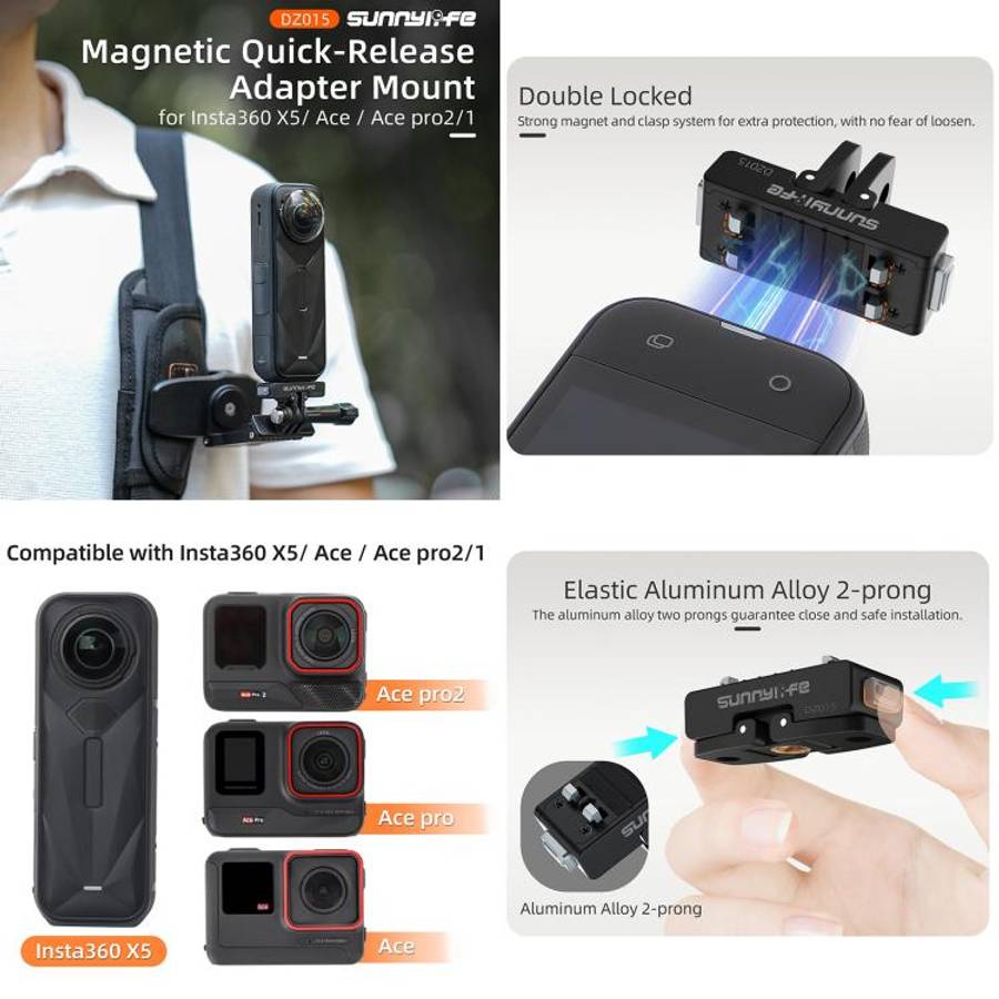 Sunnylife Magnetic Quick Release Adapter Mount Action Camera Foldable Cam Stand For Insta360 X5 /...