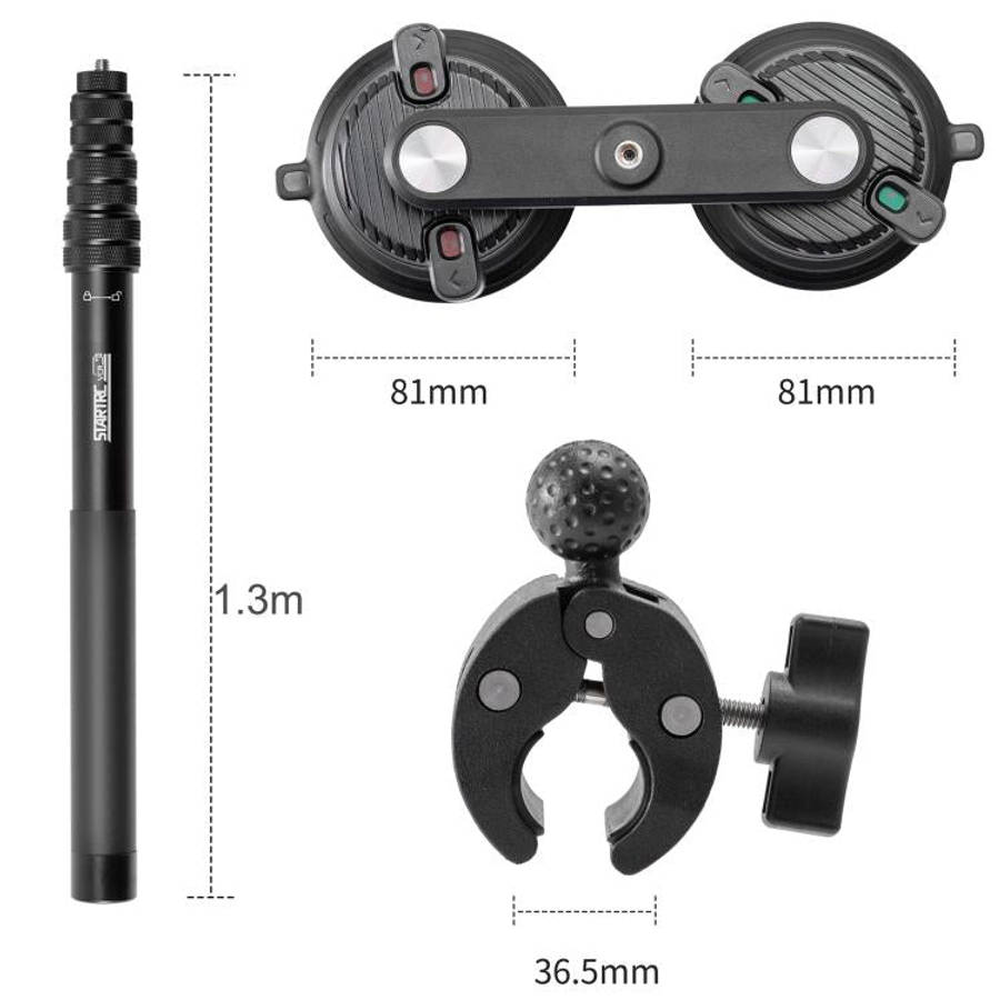 STARTRC Dual-leg Suction Cup and Three-leg Car Suction Cup Mount with Selfie Stick Set (Black)