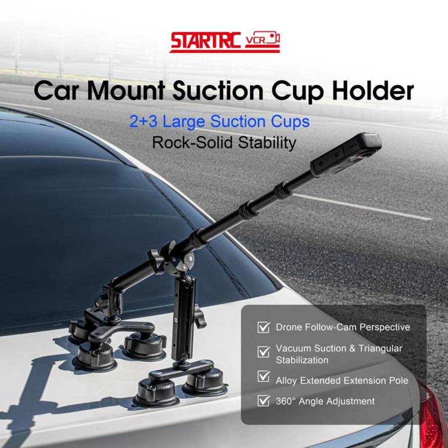 STARTRC Dual-leg Suction Cup and Three-leg Car Suction Cup Mount with Selfie Stick Set (Black)