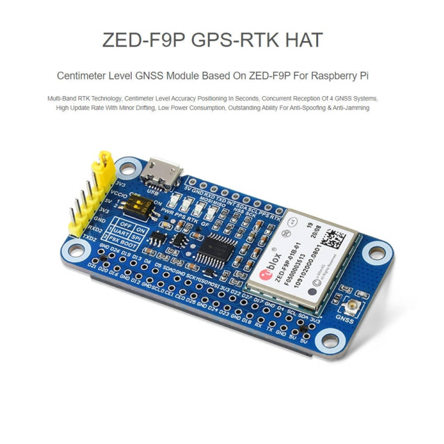 Waveshare ZED-F9P GPS-RTK HAT Centimeter Level Accuracy Multi-Band RTK Differential GPS Module fo...