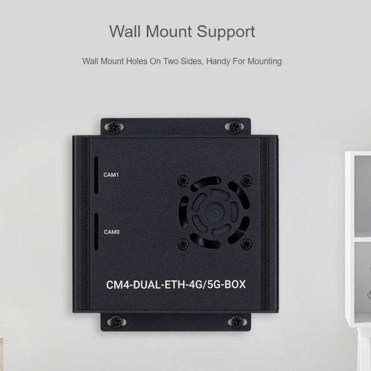 Waveshare Dual Gigabit Ethernet 5G/4G Computer Box with Cooling Fan for Raspberry Pi CM4(EU Plug)