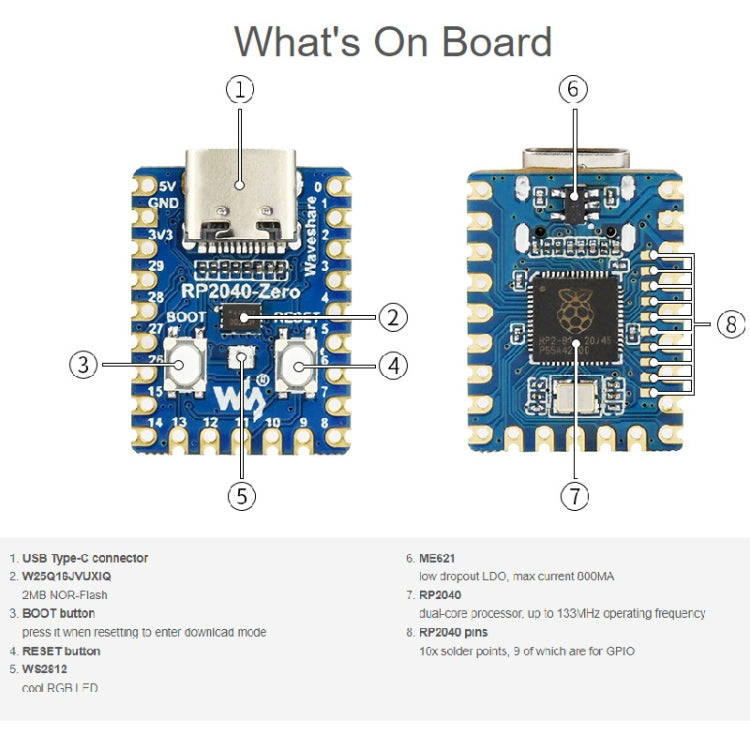 Waveshare RP2040-Zero Pico-like MCU Board Based on Raspberry Pi MCU RP2040, with Pinheader mini V...