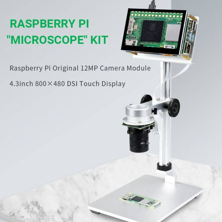Waveshare 4.3 inch Screen Raspberry Pi Microscope Kit 12MP Camera Module with Bracket, US Plug