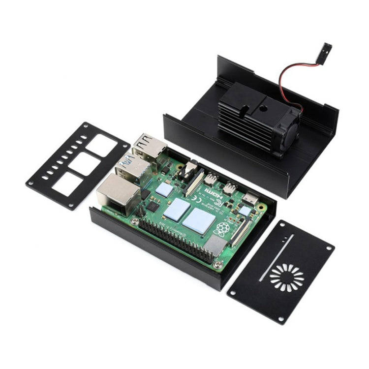 Waveshare Stripe Aluminum Cooling Case for Raspberry Pi 4, Built-In Active Radiator with Fins(Black)