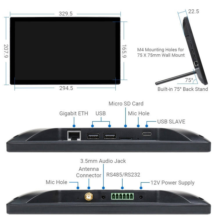 WAVESHARE Mini-Computer Powered by Raspberry Pi CM4 Touch Screen(EU Plug)