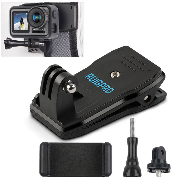 RUIGPRO 360 Degree Rotation Backpack Rec-Mounts Clip Clamp Mount + Phone Clamp for GoPro, Insta36...