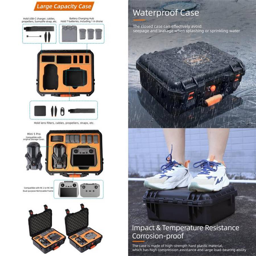 For DJI Mini 5 Pro Sunnylife Safety Hard Travel Bag Large Capacity Waterproof Shock-proof Box (Bl...
