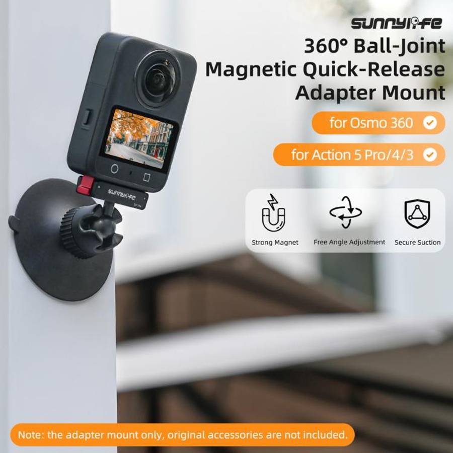 Sunnylife Magnetic Quick-Release Ball-Joint Adapter Mount 360 Rotatable Suction Cup Bracket For D...