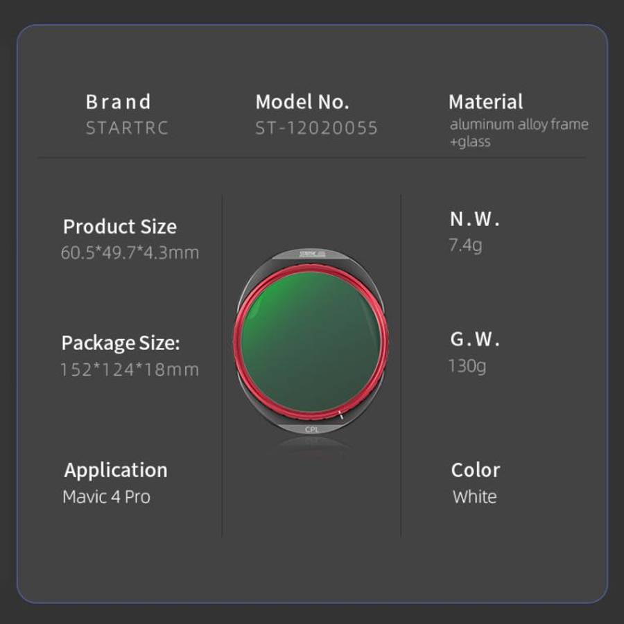 For DJI Mavic 4 Pro STARTRC CPL Lens Filter