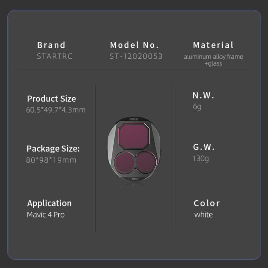 For DJI Mavic 4 Pro STARTRC 4 in 1 ND8 ND16 ND32 ND64 Lens Filter Kit