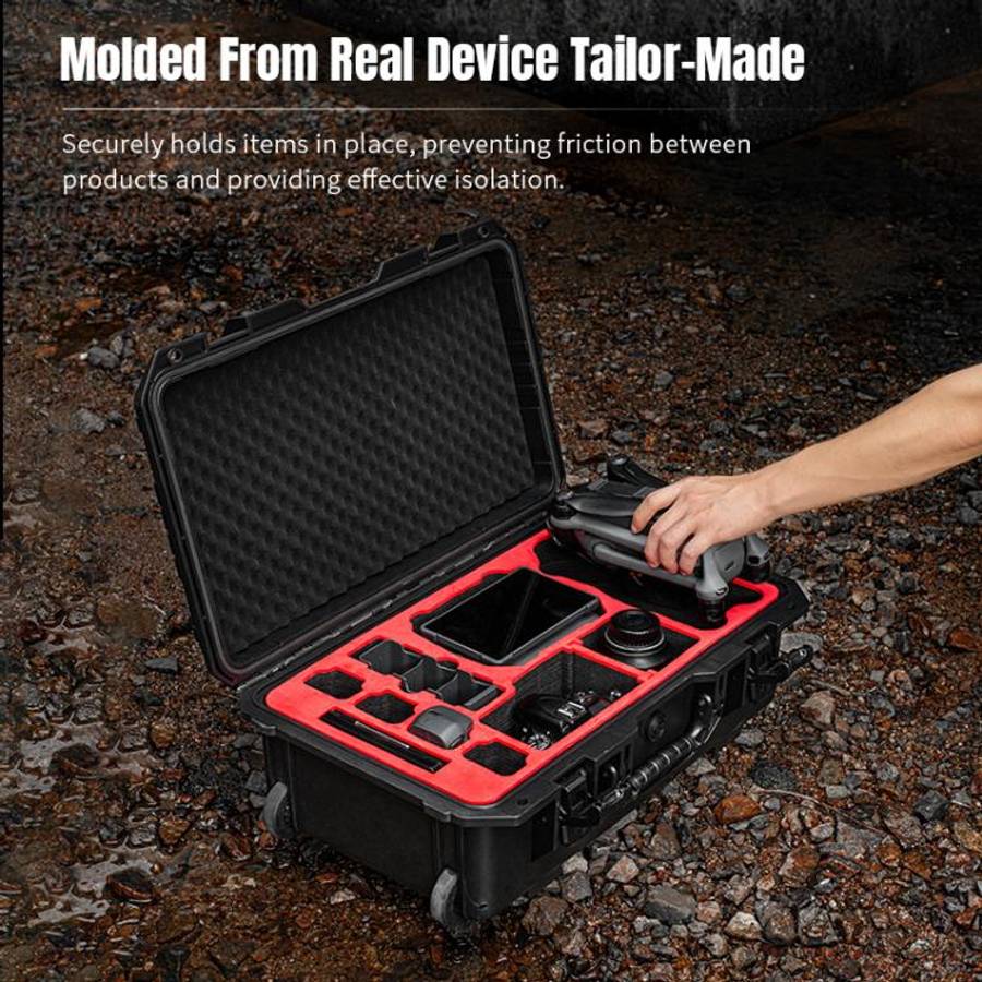 Portable Box Sealed Waterproof Trolley Suitcase For DJI Mavic 4 Pro / Mavic 3 / Air 3 (Black)