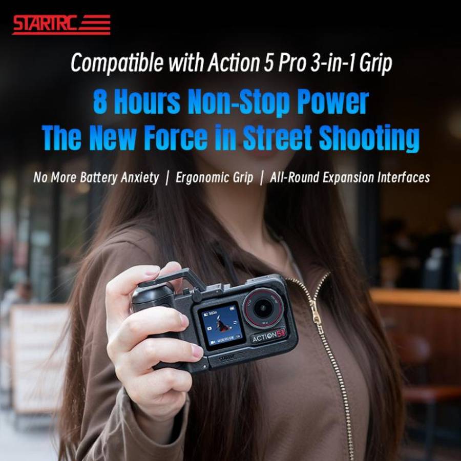 For DJI Osmo Action 5 Pro / 4 / 3 STARTRC 3 in 1 Expansion Power-Grip Street Shooting Handle Cage...