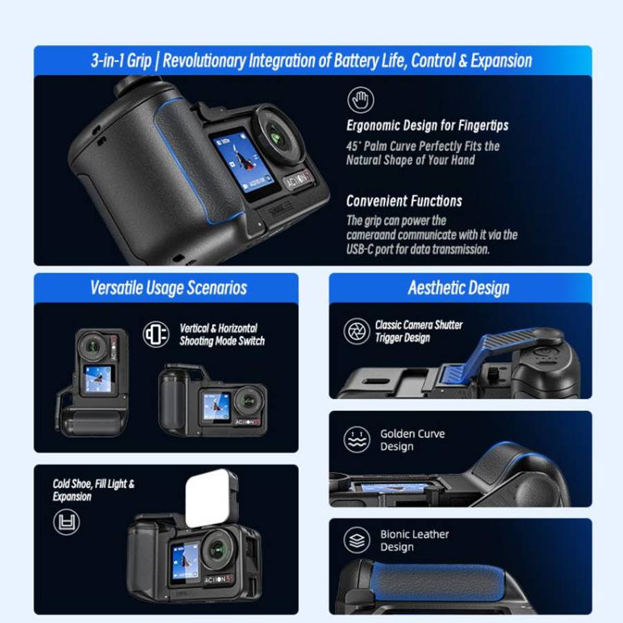 For DJI Osmo Action 5 Pro / 4 / 3 STARTRC 3 in 1 Expansion Power-Grip Street Shooting Handle Cage...