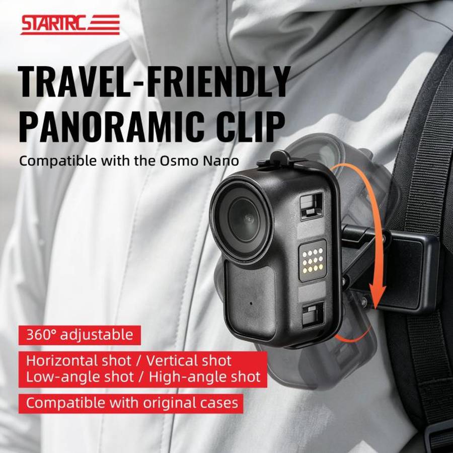 For DJI Osmo Nano STARTRC Backpack Clip Adjustable Action Camera Clamp Quick-Release Mount (Black)