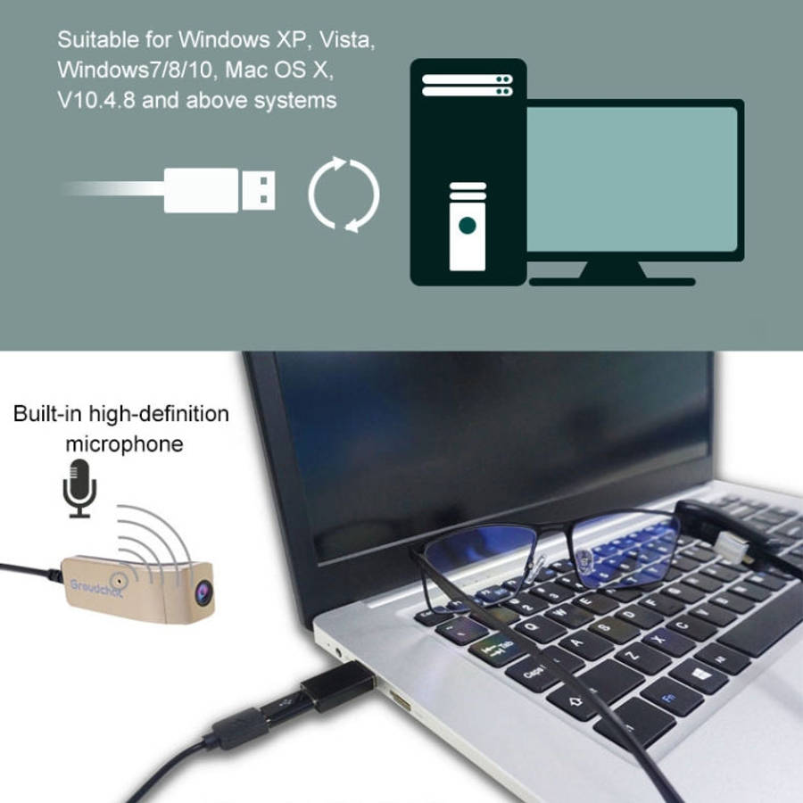 Groudchat JP1DV1 1080P HD Smart Camera Mobile Phone USB Live Camera for Glasses Legs, Built-in So...