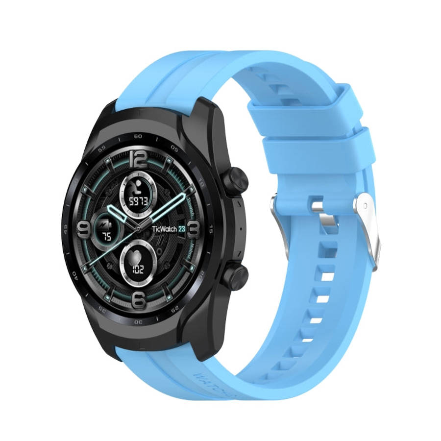 For TicWatch Pro 3 Silicone Watch Band with Silver Steel Buckle(Sky Blue)