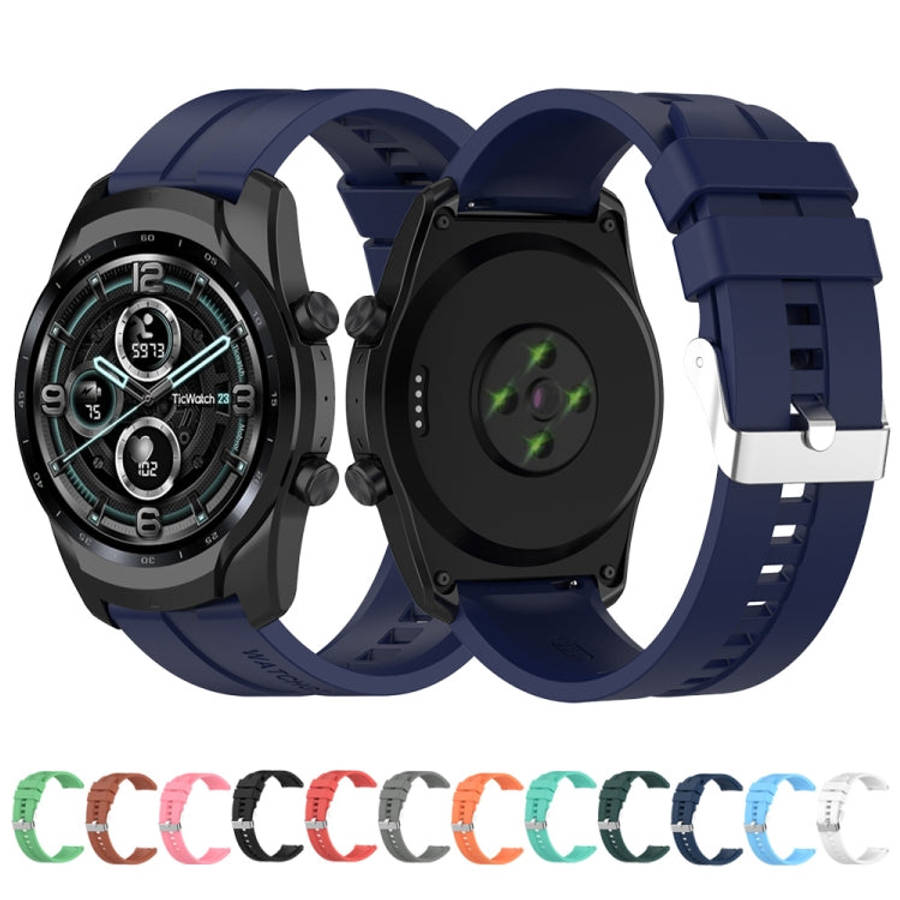 For TicWatch Pro 3 Silicone Watch Band with Silver Steel Buckle(Orange)