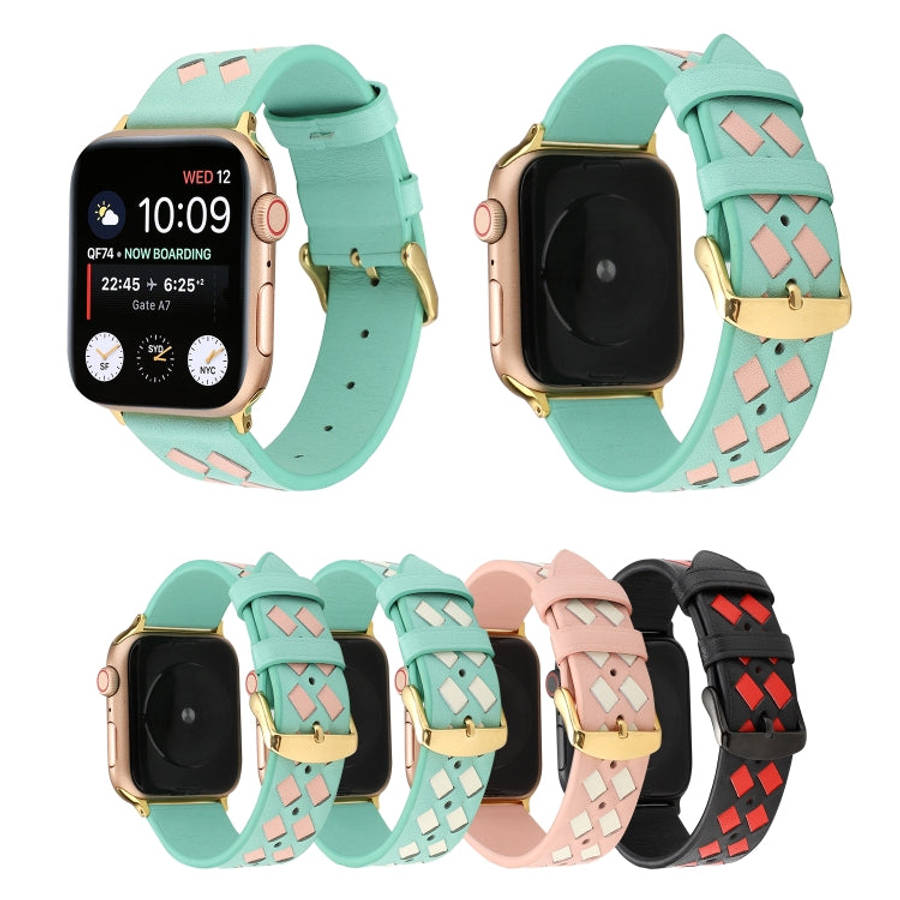 For Apple Watch Series 7 41mm / 6 & SE & 5 & 4 40mm / 3 & 2 & 1 38mm Woven Pattern Genuine Leathe...