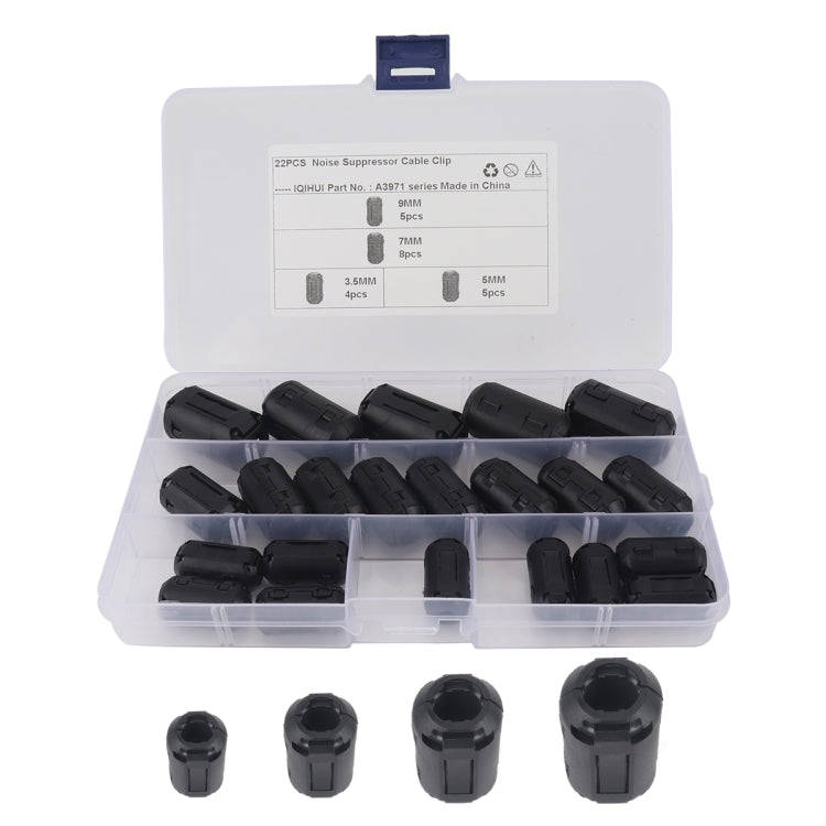 22 PCS / Pack 3.5mm/5mm/7mm/9mm Anti-interference Degaussing Ring Ferrite Ring Cable Clip Core No...
