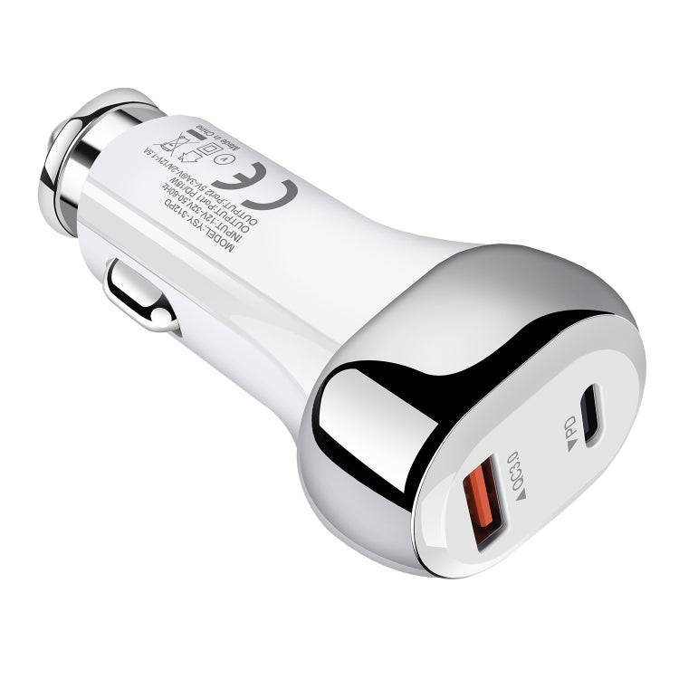 YSY-312PD QC3.0 USB + PD 18W USB-C / Type-C Dual Ports Fast Charging Car Charger(White)
