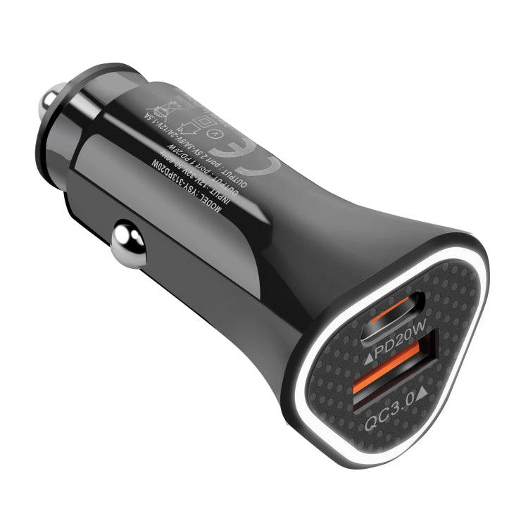 YSY-313PD20W QC3.0 USB + PD 20W USB-C / Type-C Triangle Dual Ports Fast Charging Car Charger(Black)