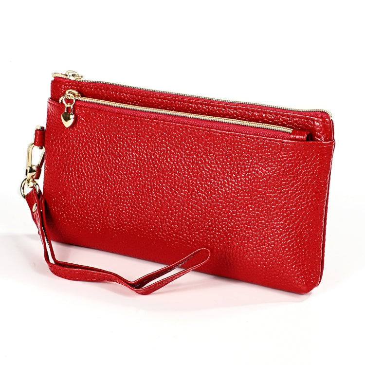 Ladies Multifunctional Cowhide Zipper Coin Purse Car Key Case(Red)
