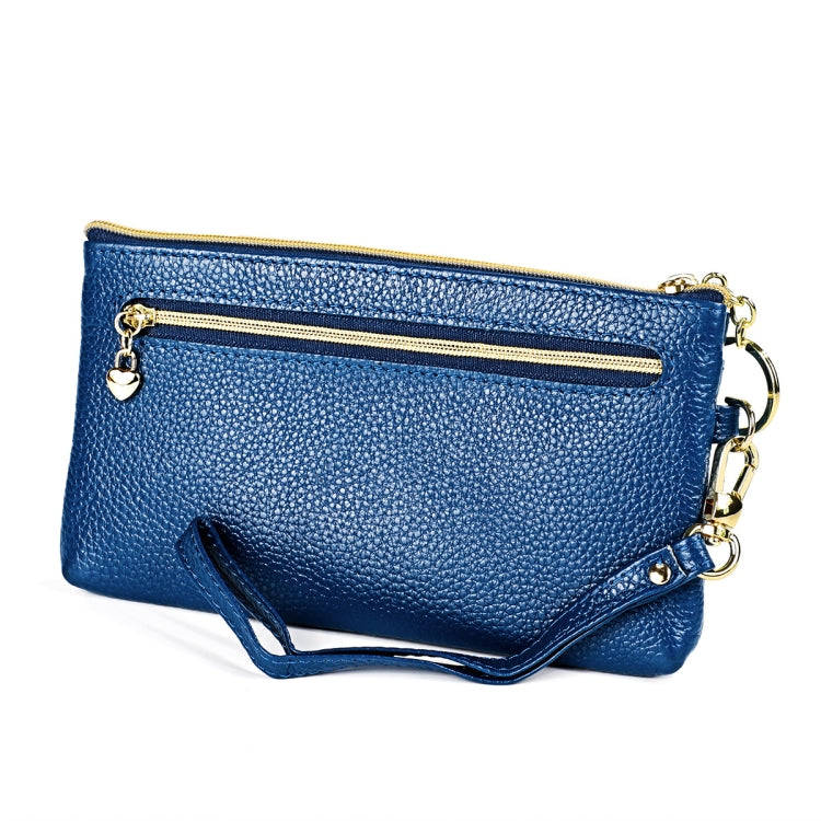 Ladies Multifunctional Cowhide Zipper Coin Purse Car Key Case(Blue)