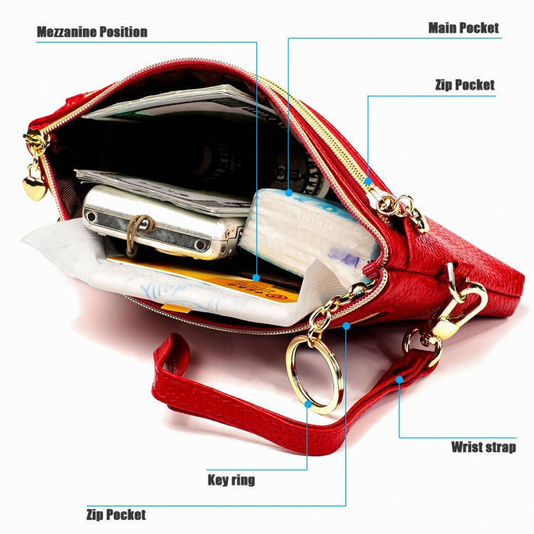 Ladies Multifunctional Cowhide Zipper Coin Purse Car Key Case(Red)