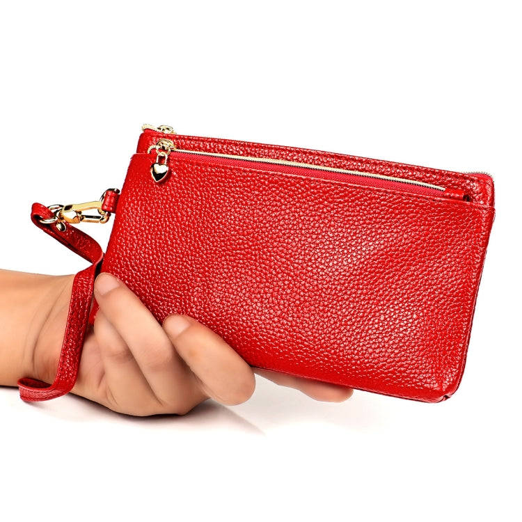 Ladies Multifunctional Cowhide Zipper Coin Purse Car Key Case(Red)