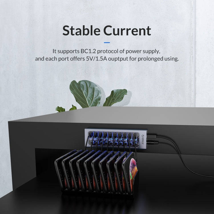 ORICO AT2U3-7AB-GY-BP 7 In 1 Aluminum Alloy Multi-Port USB HUB with Individual Switches, US Plug