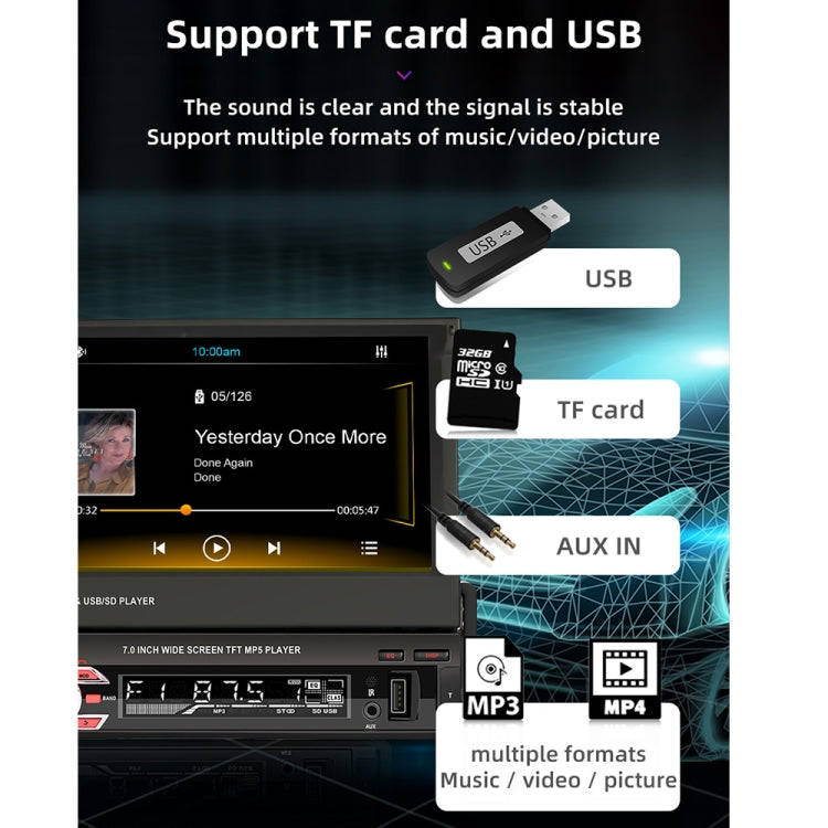 9601C HD 7 inch Universal Car Manually Retractable Screen MP5 Player with Carplay, Support FM & B...
