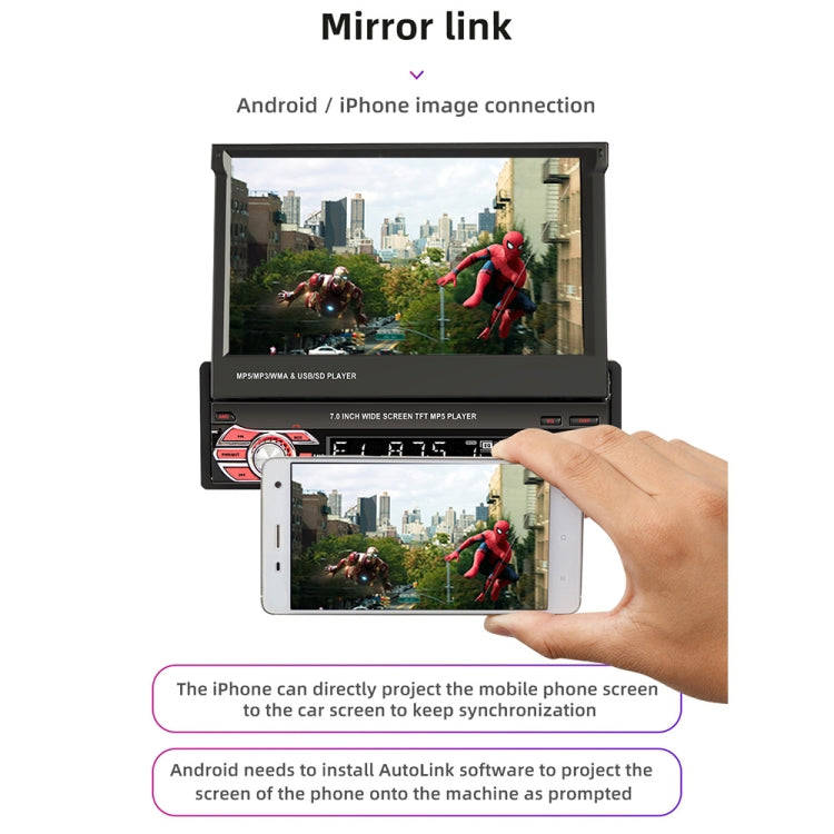 9601C HD 7 inch Universal Car Manually Retractable Screen MP5 Player with Carplay, Support FM & B...