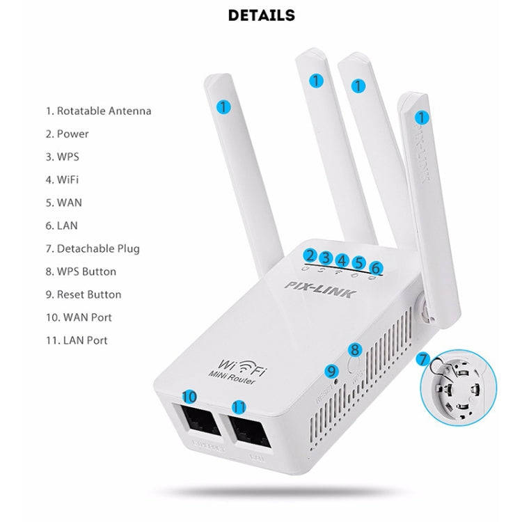 Wireless Smart WiFi Router Repeater with 4 WiFi Antennas, Plug Specification:UK Plug(White)