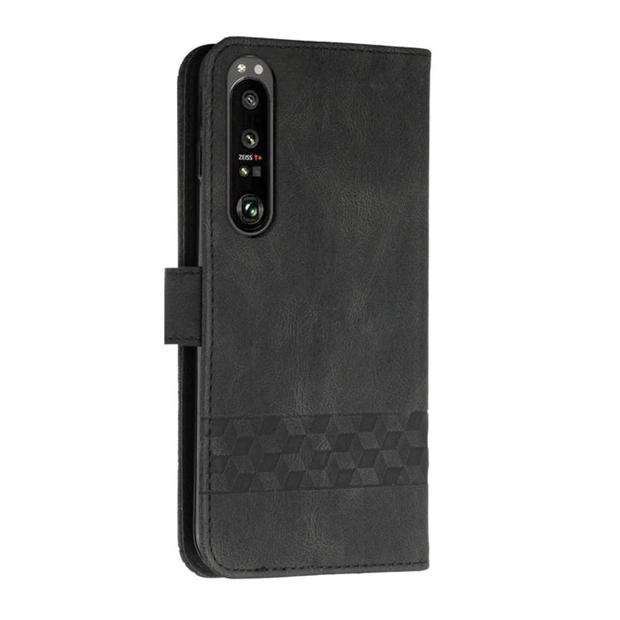 For Sony Xperia 5 III Cubic Skin Feel Flip Leather Phone Case(Black)