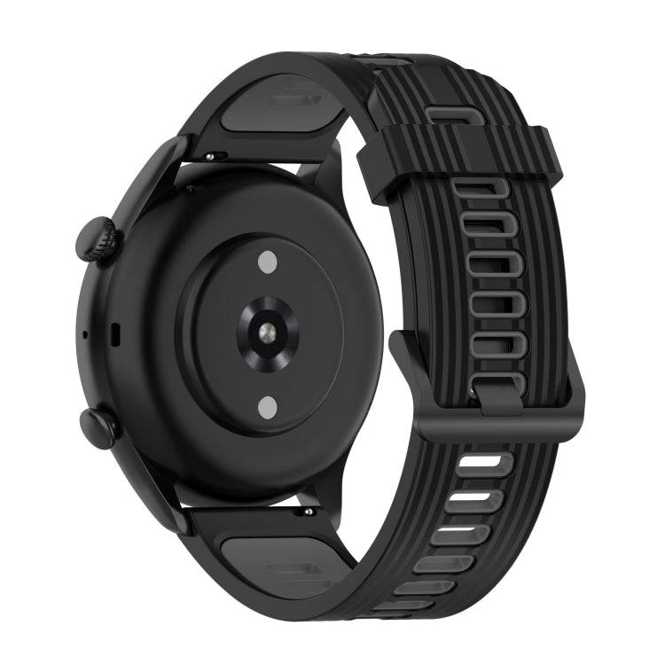 For Amazfit GTR 3/GTR 3 Pro/GTR 2 22mm Two-color Stripe Silicone Watch Band(Black Dark Grey)