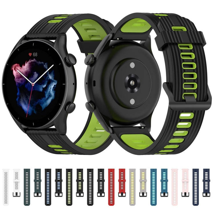 For Amazfit GTR 3/GTR 3 Pro/GTR 2 22mm Two-color Stripe Silicone Watch Band(Black Dark Grey)