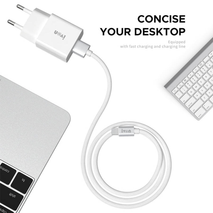 IVON AD-35 2 in 1 18W QC3.0 USB Port Travel Charger + 1m USB to Micro USB Data Cable Set, EU Plug...