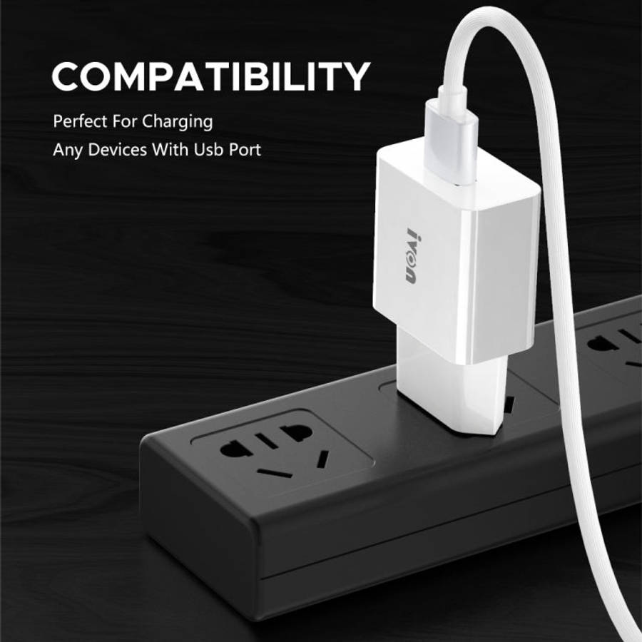 IVON AD-35 2 in 1 18W QC3.0 USB Port Travel Charger + 1m USB to Micro USB Data Cable Set, EU Plug...