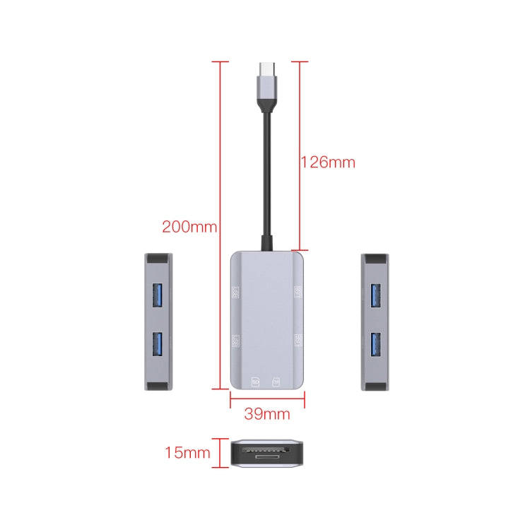 NK-3049 6 in 1 USB-C / Type-C to TF / SD Card Slot + 4 USB Female Adapter(Space Grey)