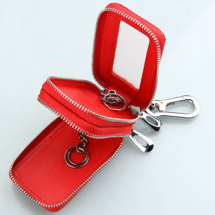 9075 Universal Crocodile Texture Genuine Leather Double Zipper Car Key Case(Coffee)