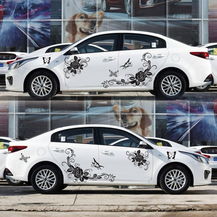2 PCS/Set D-72 Butterfly Love Flower Pattern Car Modified Decorative Sticker(Black)