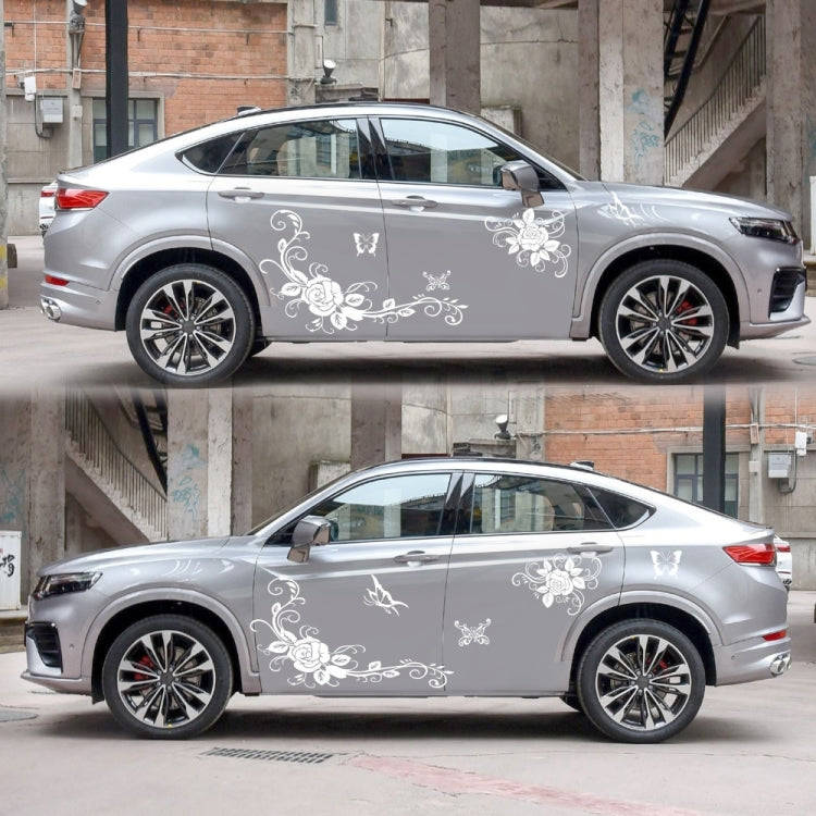 2 PCS/Set D-72 Butterfly Love Flower Pattern Car Modified Decorative Sticker(White)