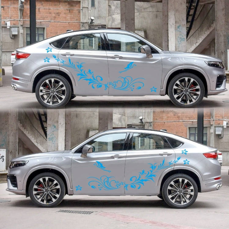 D-462 Butterfly Loves Flowers Pattern Car Modified Decorative Sticker(Blue)