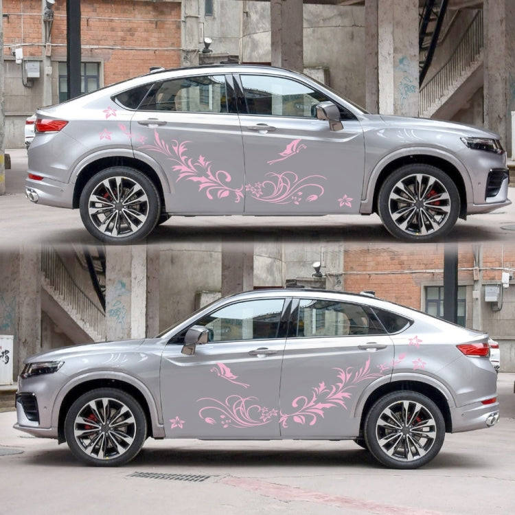 D-462 Butterfly Loves Flowers Pattern Car Modified Decorative Sticker(Pink)