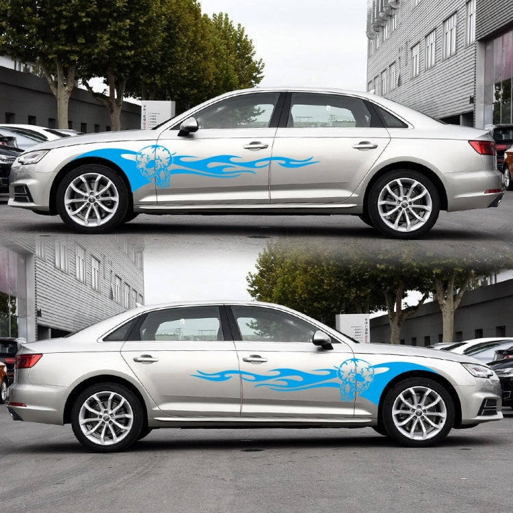2 PCS/Set D-964 Skull Flame Pattern Car Modified Decorative Sticker(Blue)