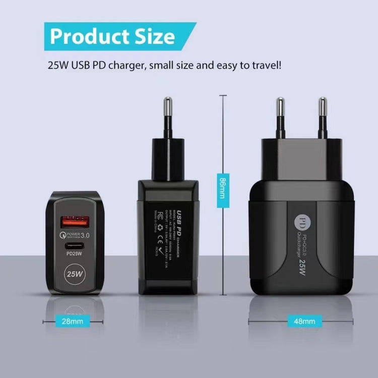 25W PD Type-C + QC3.0 USB Ports Travel Charger, Plug Type:UK Plug(White)