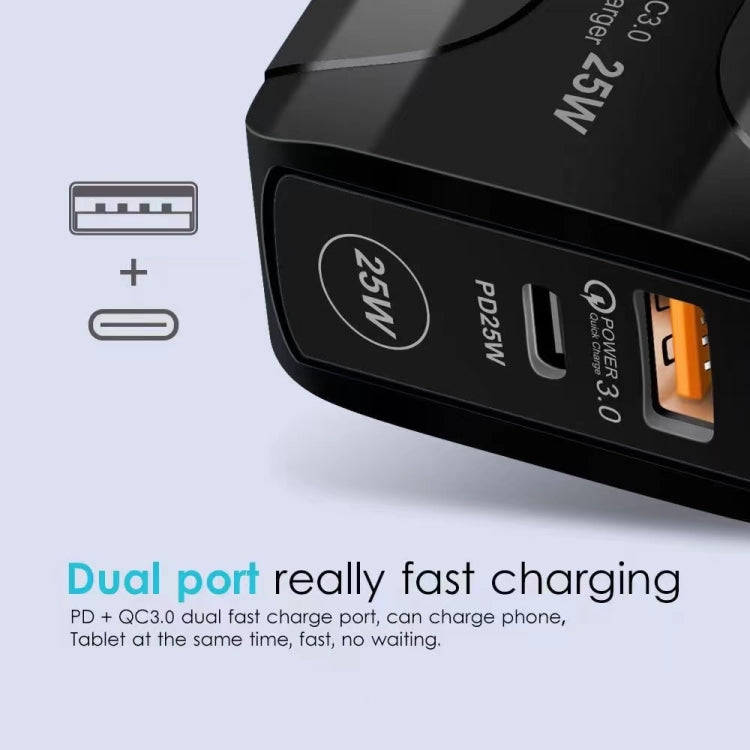 25W PD Type-C + QC3.0 USB Ports Travel Charger, Plug Type:UK Plug(White)