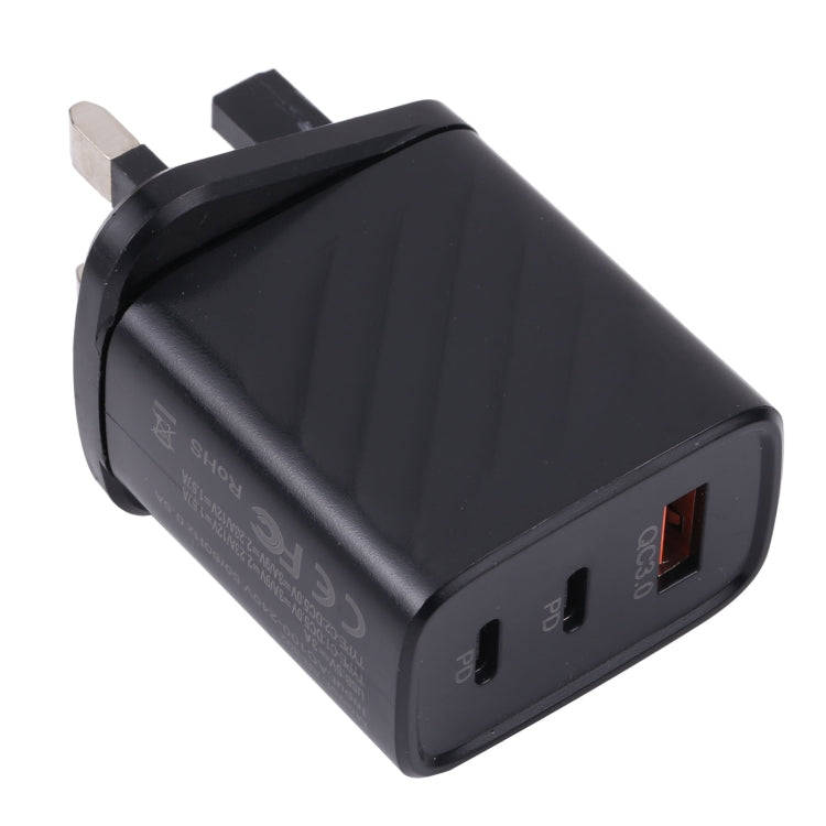 AR-892 3 in 1 QC3.0 PD20W USB + USB-C / Type-C Wall Travel Charger, Plug Type:UK Plug(Black)