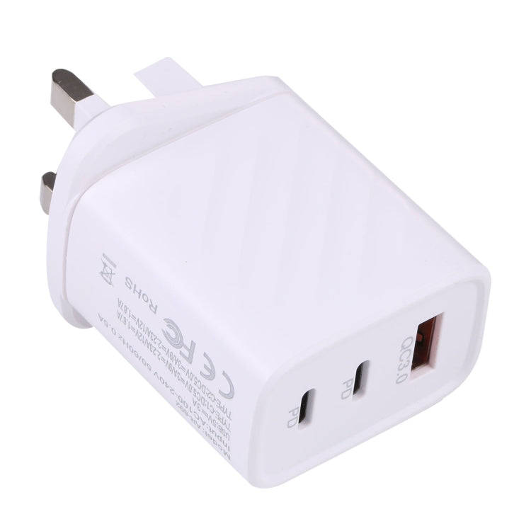 AR-892 3 in 1 QC3.0 PD20W USB + USB-C / Type-C Wall Travel Charger, Plug Type:UK Plug(White)