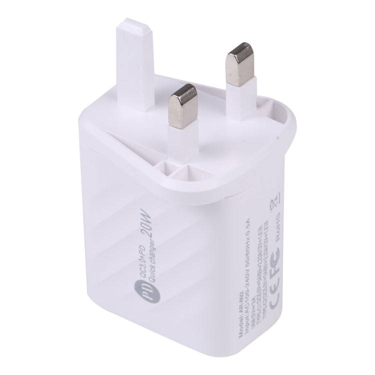 AR-892 3 in 1 QC3.0 PD20W USB + USB-C / Type-C Wall Travel Charger, Plug Type:UK Plug(White)